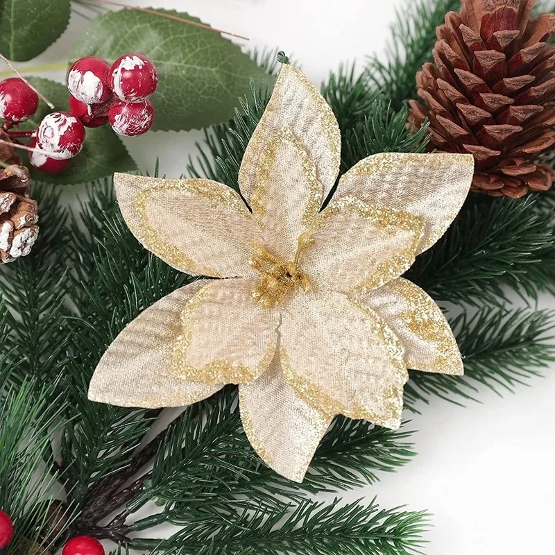 10 Stücke Künstliche Blumen Weihnachtsdekoration 13 CM Weihnachtsbaum Anhänger Ornamente für Home Room Decor Navidad Neujahr 2025 Girlande – Detail 14