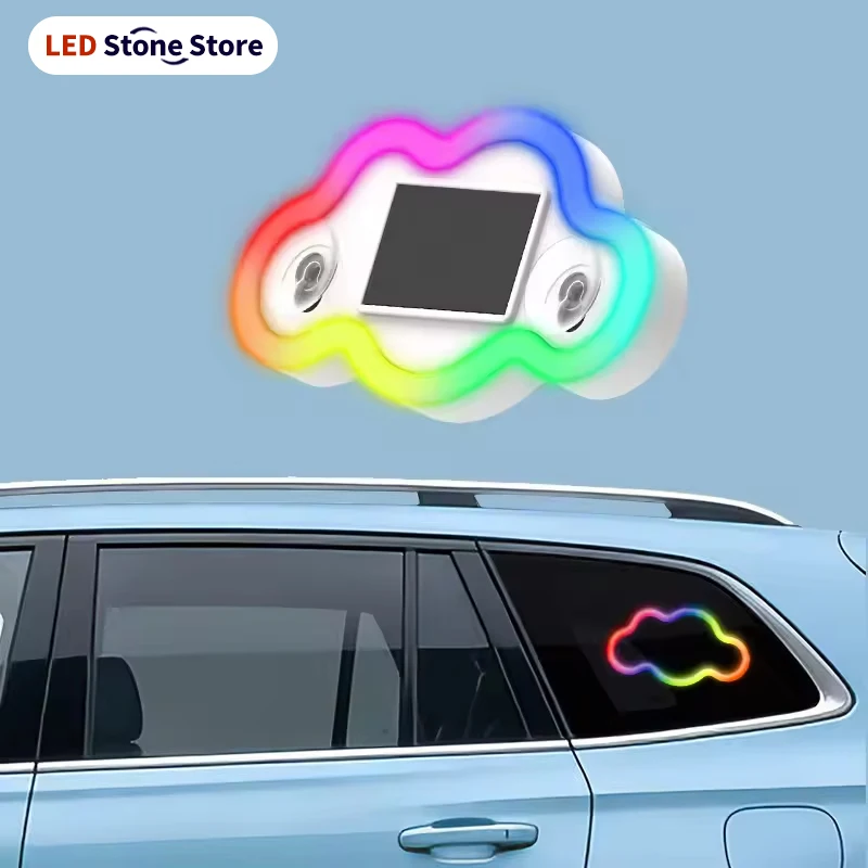Car Colorful Xiangyun Solar Colorful Decorative Light LED Warning Light Triangle Window Rear Window Car Atmosphere Light