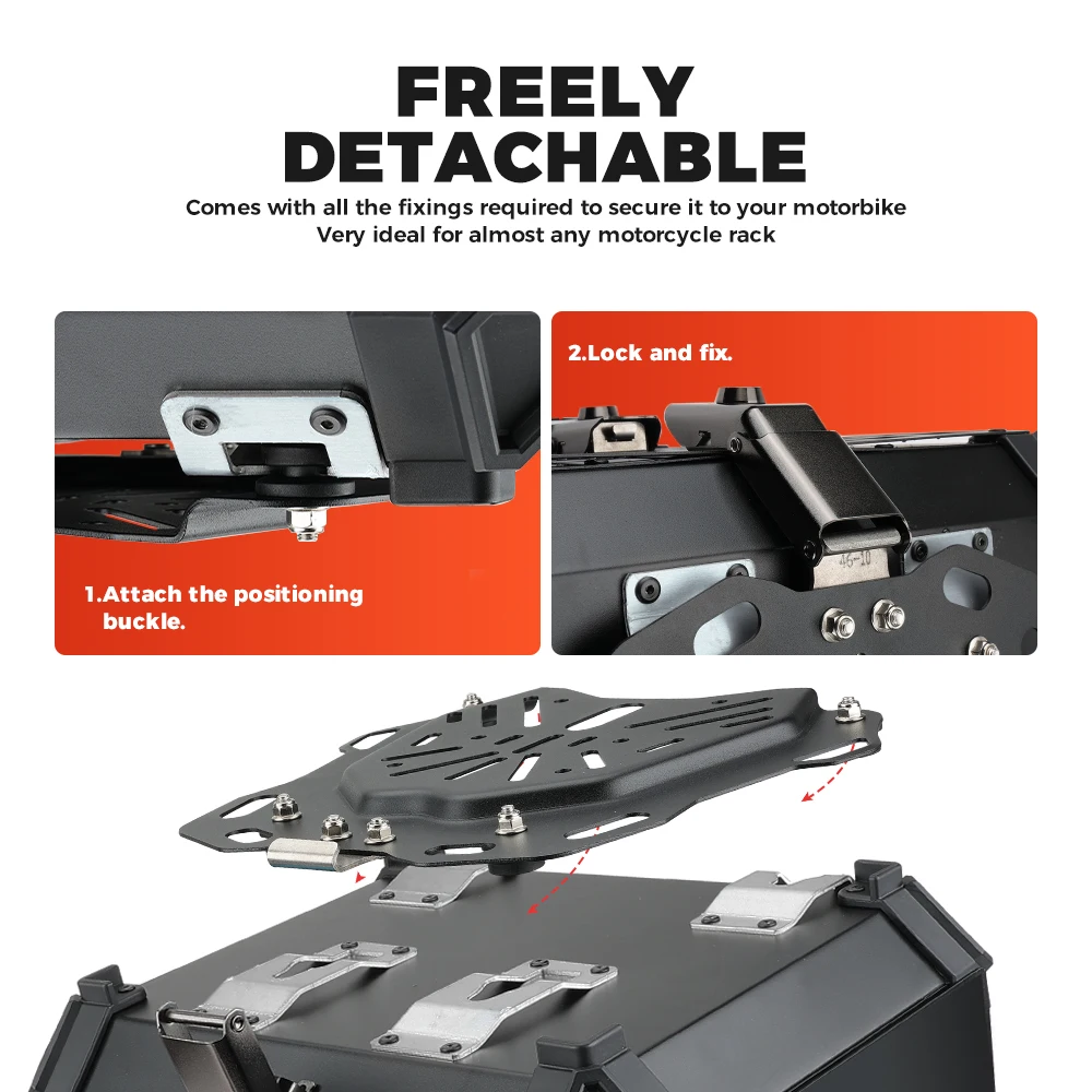 KEMIMOTO Motorrad-Topcase Universeller Aluminium-Koffer Motorrad-Heckbox 45L 55L 65L Wasserdicht mit Schloss & Rückenkissen – Detail 6
