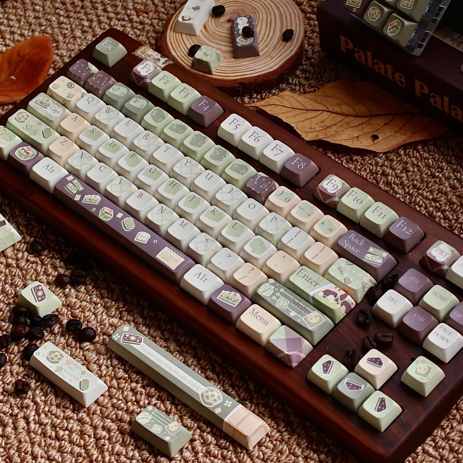 말차 맛 스티커 테마 키캡, Xda Cherry Pbt, 5 면 열 승화 136 키 키캡 세트