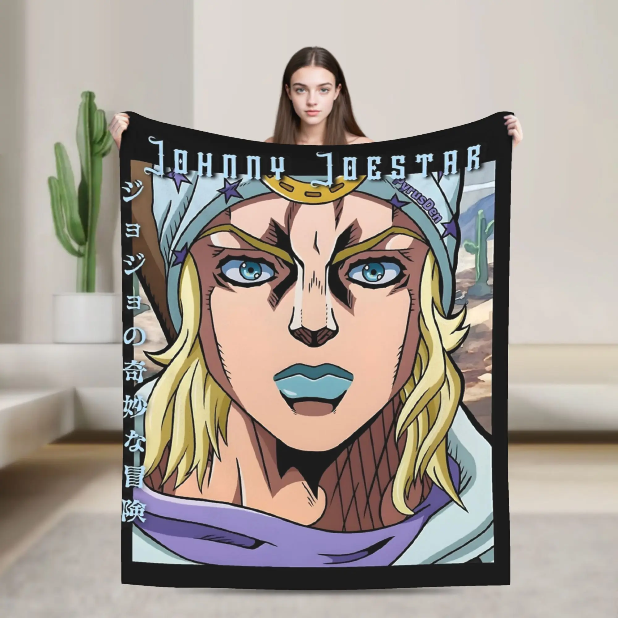 Johnny Joestar Anime Steel Ball Run Blanket Flannel  Winter  Portable Super Warm Throw Blanket for Sofa Outdoor Rug Piece