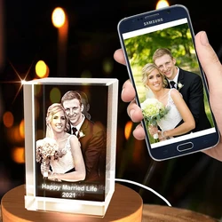 Personalized Custom 3D Crystal Photo Engraved, Anniversary, Birthday Memorial Gifts for Women, Her, Wife, Father, Mom, Pets