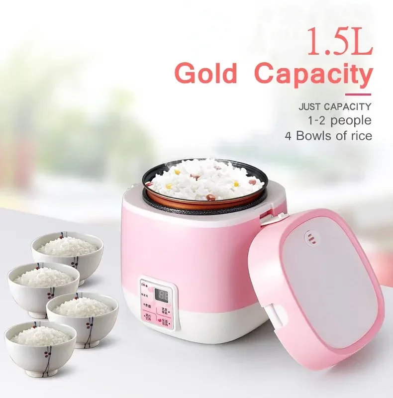 200W Mini Rice Cooker 1.5L 2 Layer Car Trucks Electric Soup Porridge Cooking Machine Food Steamer Warmer Fast Heating Lunch box