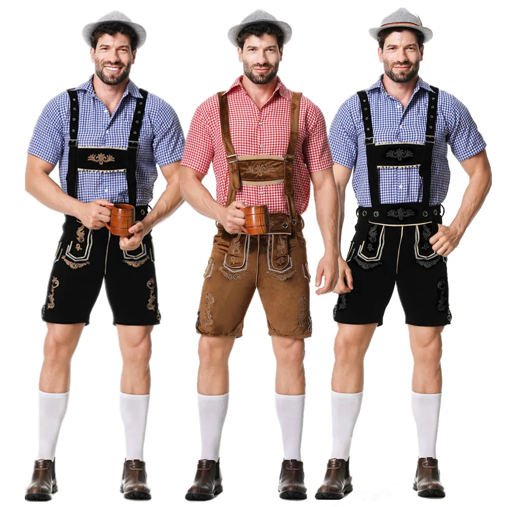 German Oktoberfest Costumes Men Traditional Bavarian Beer Male Shirt Rompers Shorts Set Cosplay Halloween Festival Party Outfit