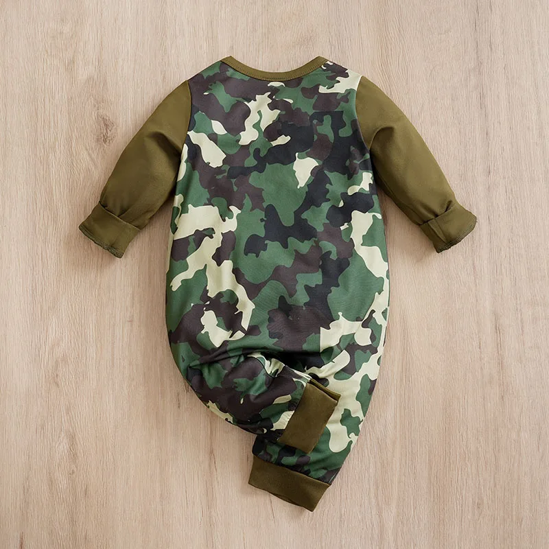 0-18 Months Baby Boy Jumpsuit Camouflage Strap Design Baby Long Sleeved Outdoor Spring And Autumn Clothing