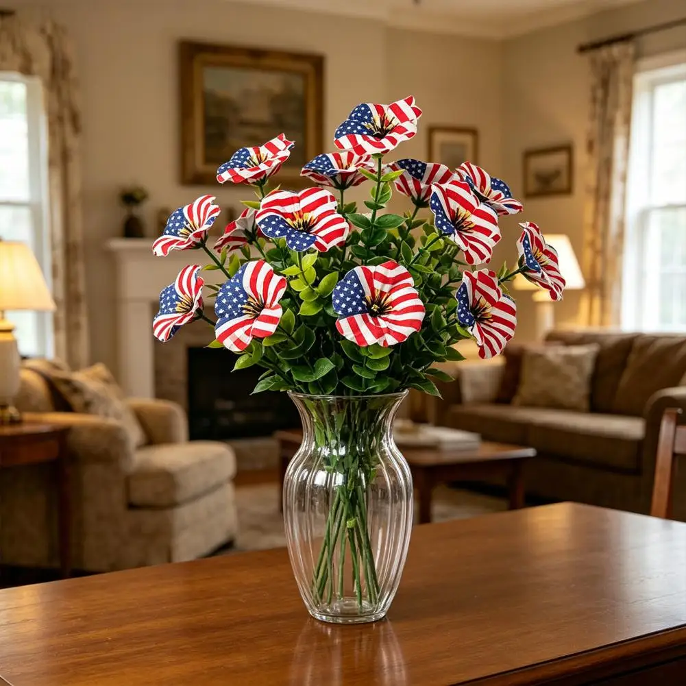 White Blue Flowers No Maintenance Flowers Patriotic 4th of July Decoration Set Tricolor Artificial Morning Glory Vines for Porch