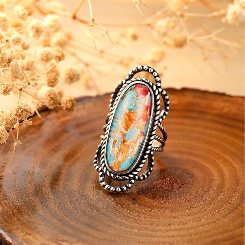 Chic Antique Silver Personalized Oval Sticker Ring, Unisex
