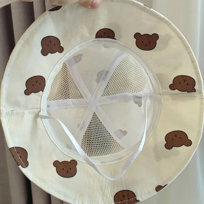 Cute Bear Baby Bucket Hat with Ears Boys Girls Cartoon Cotton Mesh Breathable Sun Hat Kids Outdoor Summer Child Panama Cap