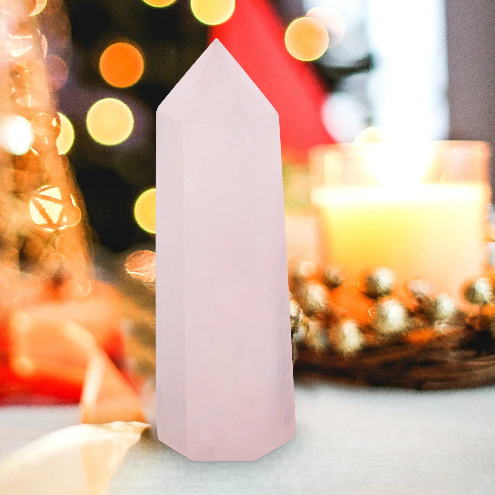 

Pink Crystal Column Hexagonal Natural Stone Craft Home Office Desktop Decoration Gift Crystal Statue Ornament Decor