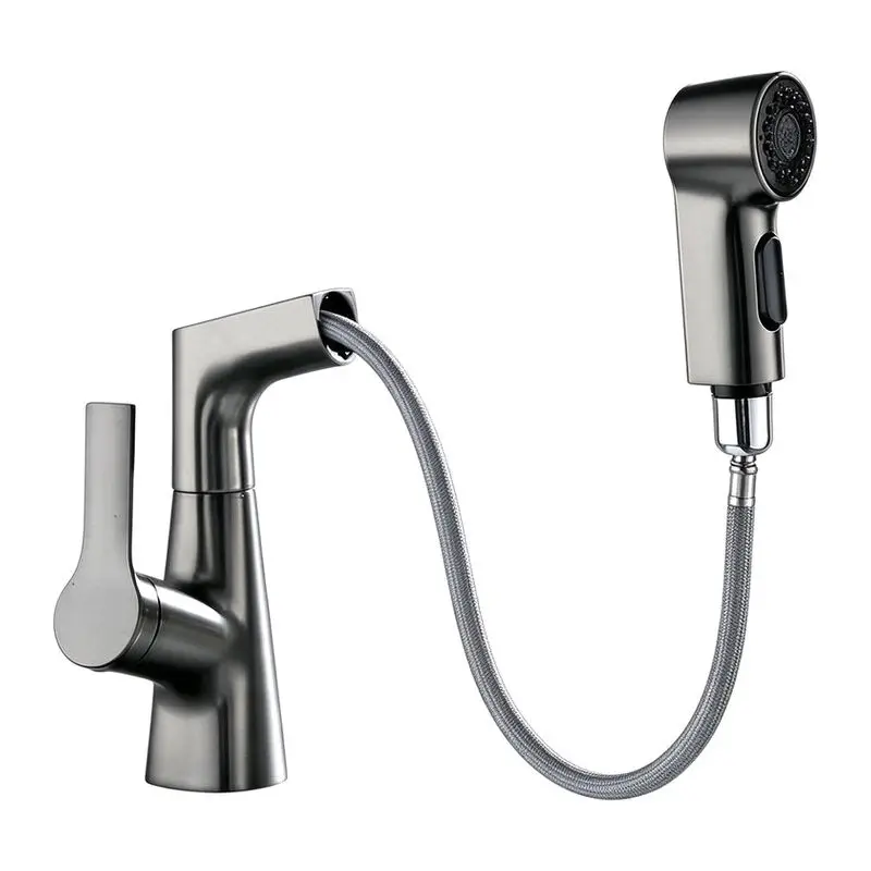 Ash Pull-out Basin Faucet Bathroom Bathroom Hot and Cold Lifting Telescopic Universal Washstand Faucet