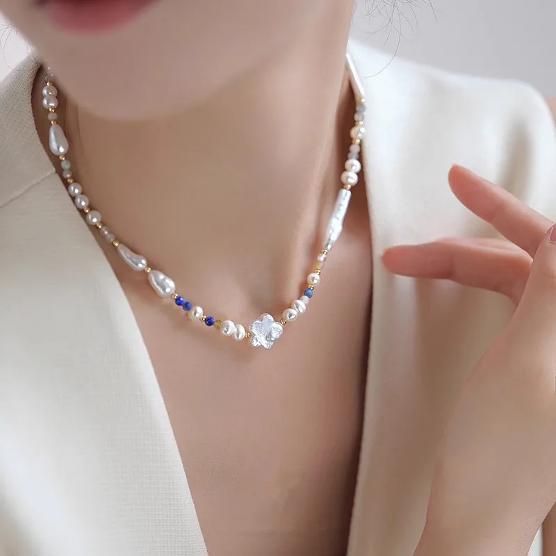 100% Natural Baroque Freshwater Pearl Trendy Flower 14K Gold Filled Lady Chain Necklace Jewelry Women Wedding Gifts No Fade