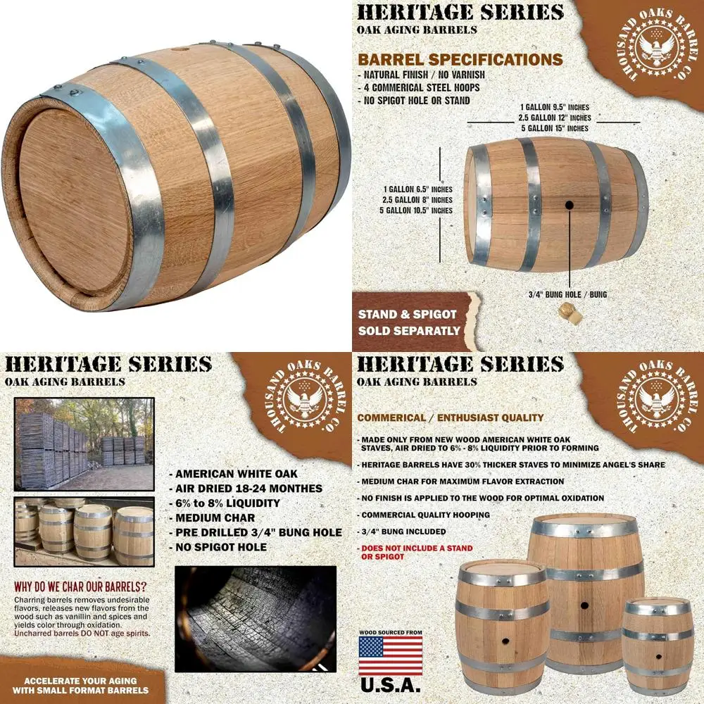 

5 Liter Oak Barrel for Home Brewing, Distilling, and Wine Making - New American Made