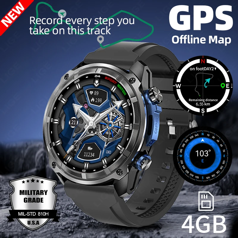 

LIGE New GPS Track Offline Map Compass Smart Watch Men AMOLED Screen 860mAh Battery 3ATM Waterproof Watches Video Men Smartwatch