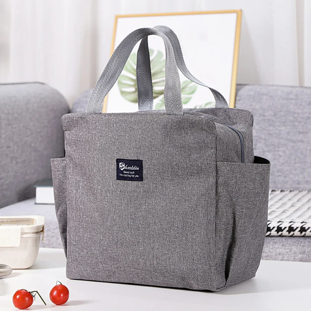 Love Letter Printed Pattern Aluminum Foil Insulated Lunch Bag Kids Food Storage Bags for Girl Teenage Grey Cute Lunch Box Design
