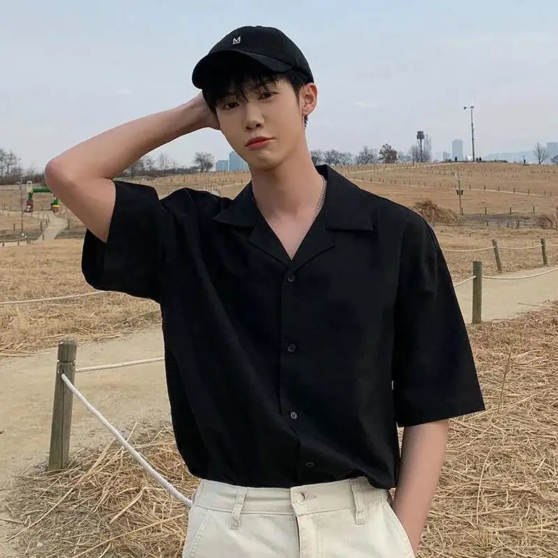 Ice Silk Short-sleeved Shirt Men's Summer Thin Cuban Collar Shirt Trendy Handsome Solid Color Simple Thin Sun Protection Top