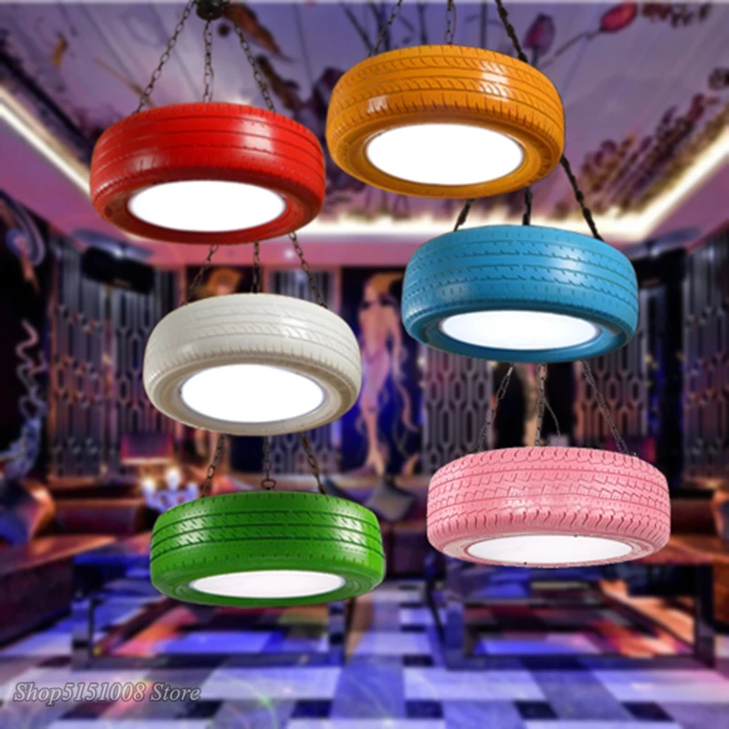 Industrial Led Pendant Lights Rubber Tire Lamp Retro Iluminaria loft Pendant Lamp Bar Clothing Shop Kitchen Circle Light Fixture