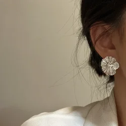 Genuine Products Real S925 Sterling Silver Heavy Industry Texture Large Flower Earrings Fashion Sense Simple Stud Earrings