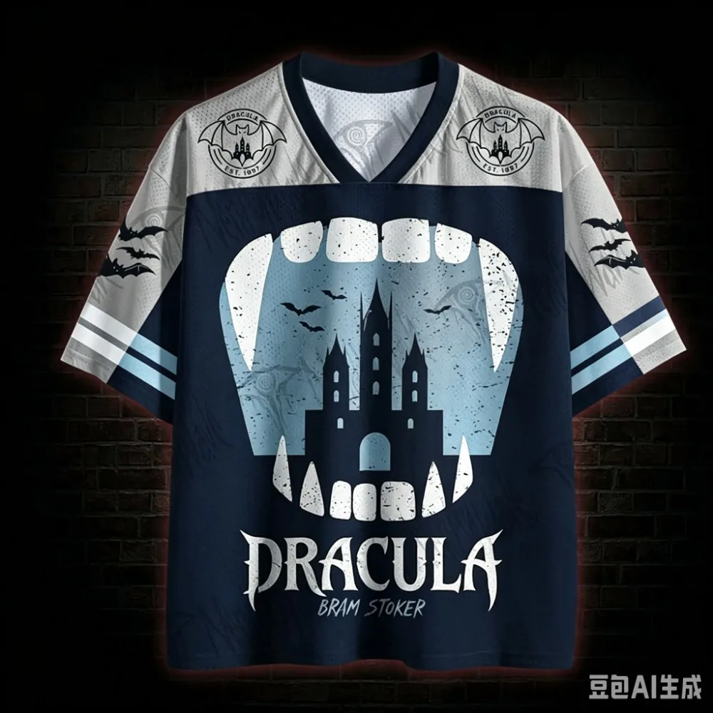 Gothic Vampir Sommermode Neues Design Halloween 3D-Druck Herren Damen V-Ausschnitt Sport-T-Shirt Street Y2K Eltern-Kind-Kleidung – Detail 4