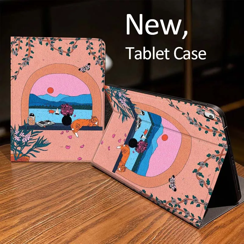 

Cartoon Cat Window View Case For iPad Pro mini Air 1 2 4 3 5 6 7 8gen 9gen 11 M2 M3 M4 6th 7th 10th 11th Gen 2025 Tablet