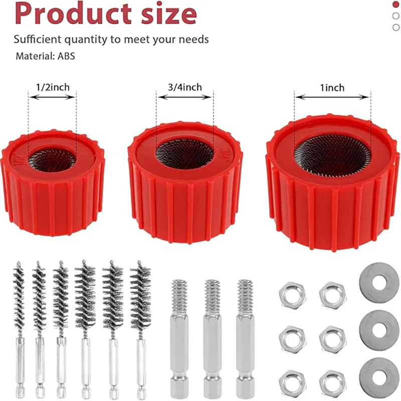 1/2" 3/4" 1" Copper Pipe Cleaner Tube Cleaning Brush Tool Set Cleans Soldering Stainless Steel Wire Bristle Polishing  Grinding