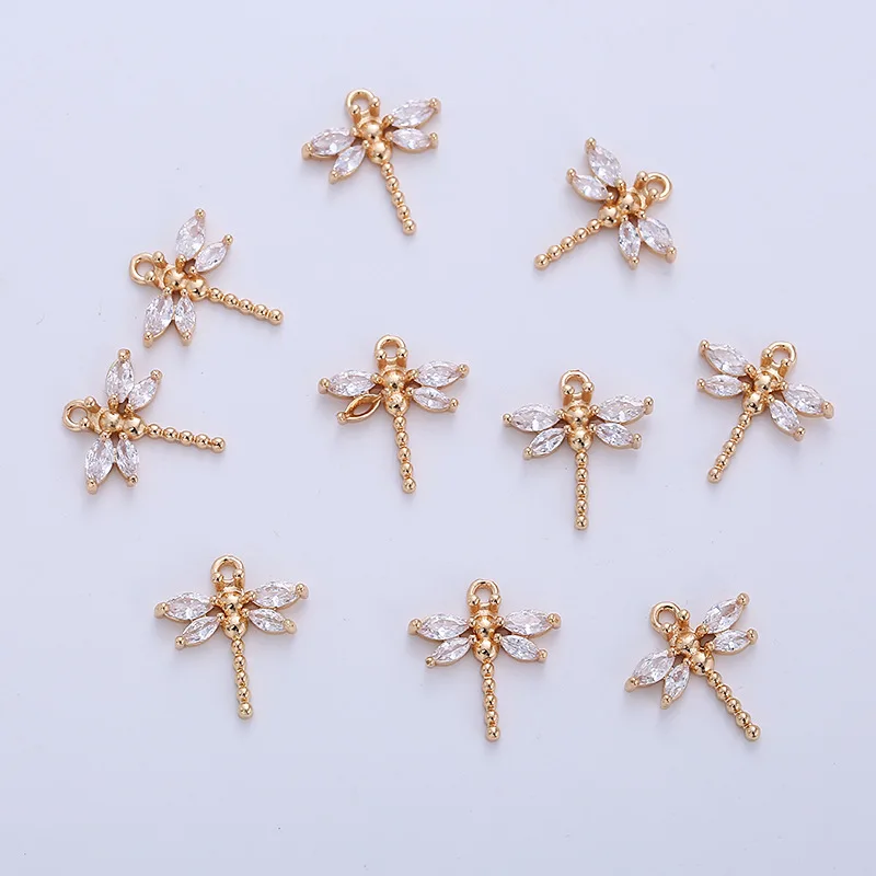 6Pcs KC Gold Plated Zircon Dragonfly Charms Animal Insect Pendants For DIY Jewelry Making Earrings Necklace Handmade Accessories