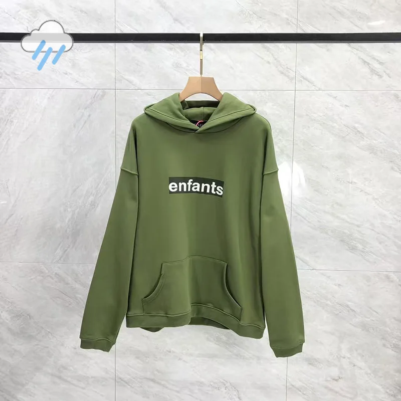 Heavy Fabric Cotton Classic Box Logo Enfants Riches Deprimes Hoodie Hooded Men Women 1:1 Tags Light Green ERD Pullovers