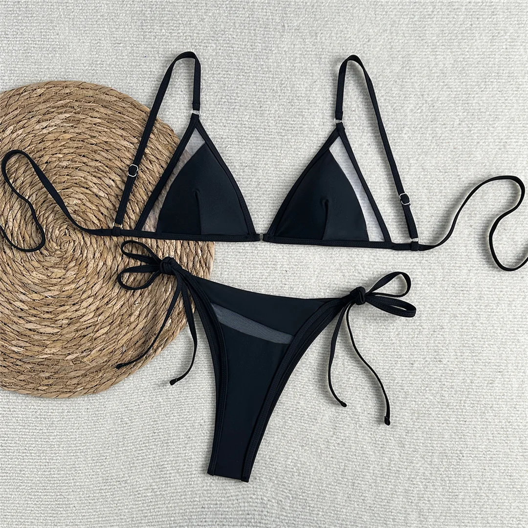 Sexy Mesh-Bikini, durchsichtiger Badeanzug für Damen, zweiteiliges Bikini-Set, hoher Beinausschnitt, mit Trägern, Badebekleidung, Badeanzug, Modell V8070. – Detail 5