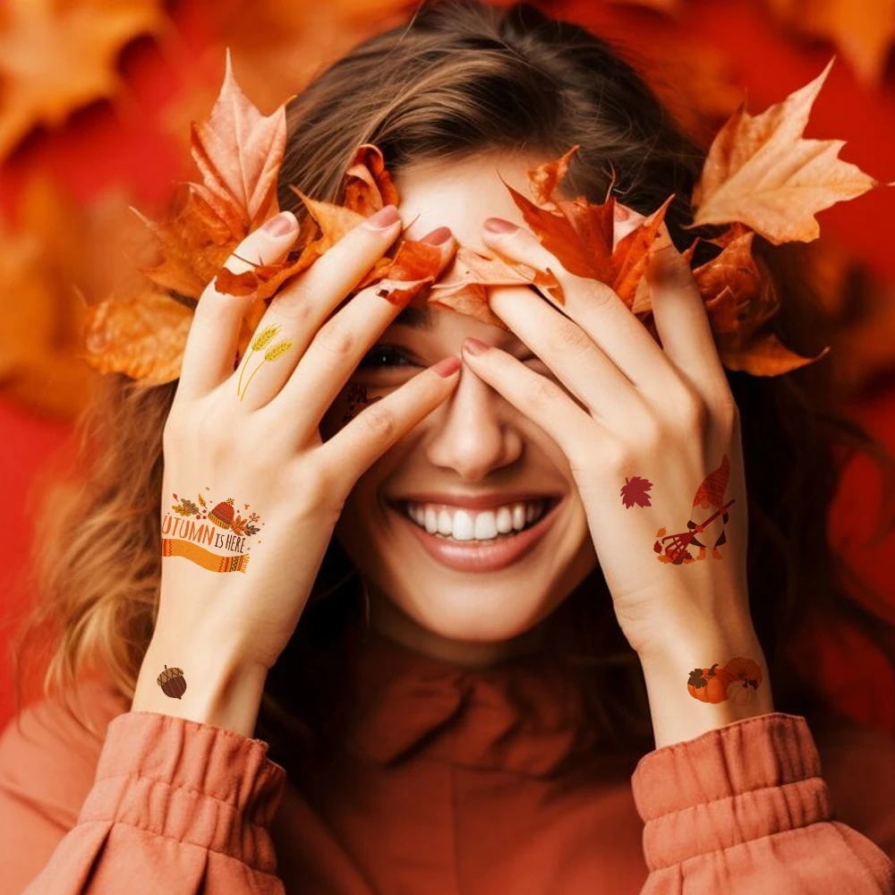 가을 임시 문신, 추수감사절 대량 방수 안전 문신 스티커, 가을 선물 가방 스터퍼를 위한 최고의 선택