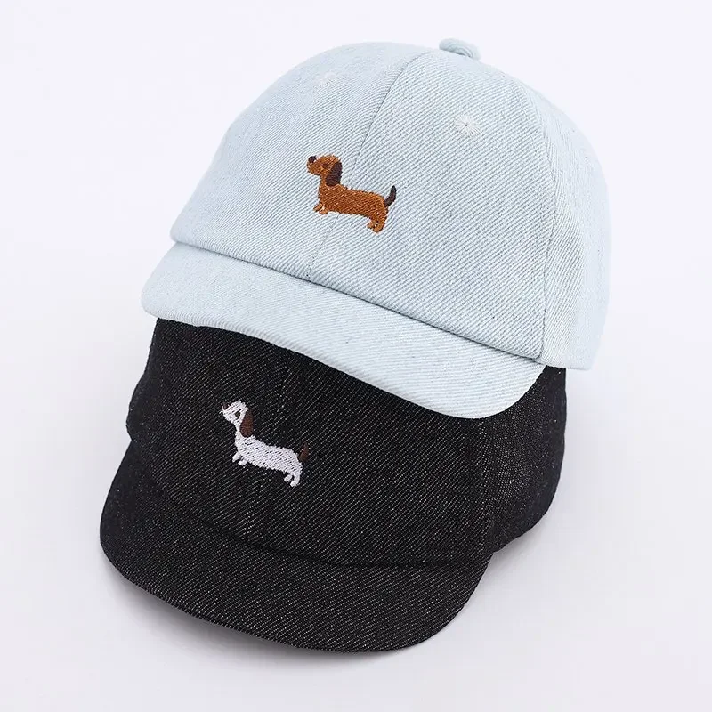 Cute Dog Embroidery Baby Baseball Cap Summer Short Brim Baby Boy Girls Duck Tongue Cap Kids Casual Sunshade Peaked Hats