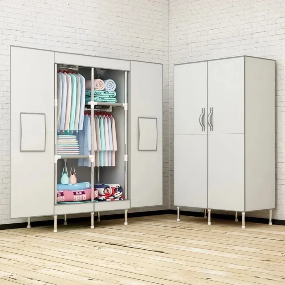 Armoire en tissu simple pliante à double porte, tuyau en acier épais de 19mm, armoire de rangement pour une personne