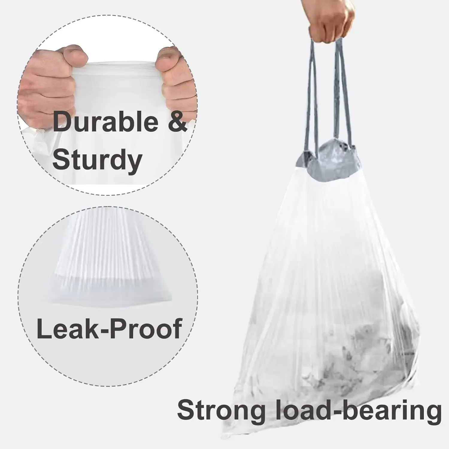 50 Count 2 Pack Drawstring Trash Bags Compatible with simplehuman Code Q 1.2 Mil  White Garbage Can Liners 13-17 Gallon