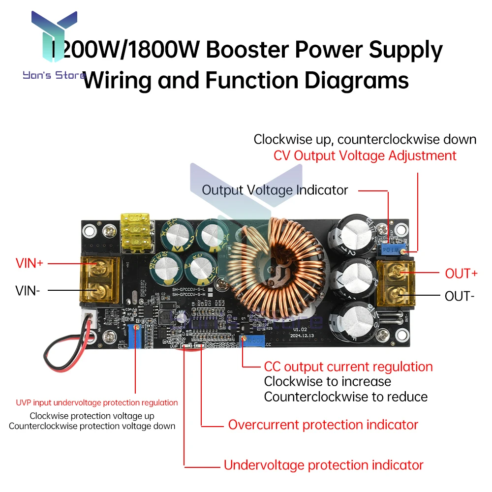 1800W 40A DC-DC Boost Converter Step Up Power Supply Module DC14-60V to 14-90V Constant Voltage Adjustable Voltage Charger