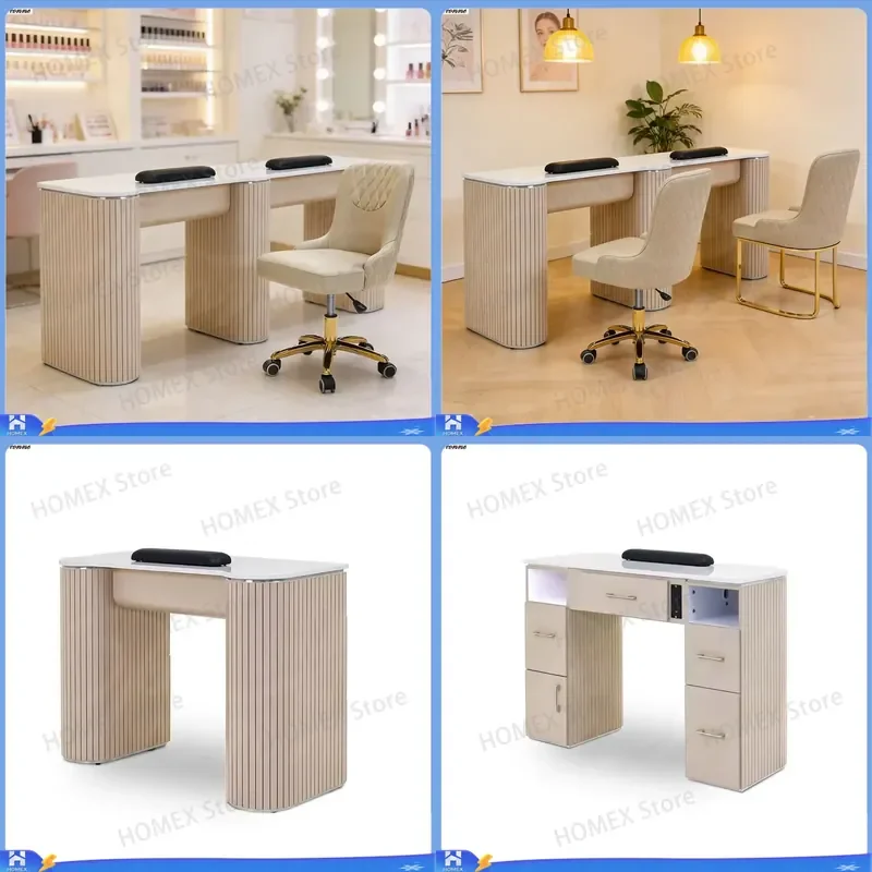 White Triple Manicure Table with Glass Top Professional Nail Station Desk Beauty Salon Equipment UV Gel Polish Workstation