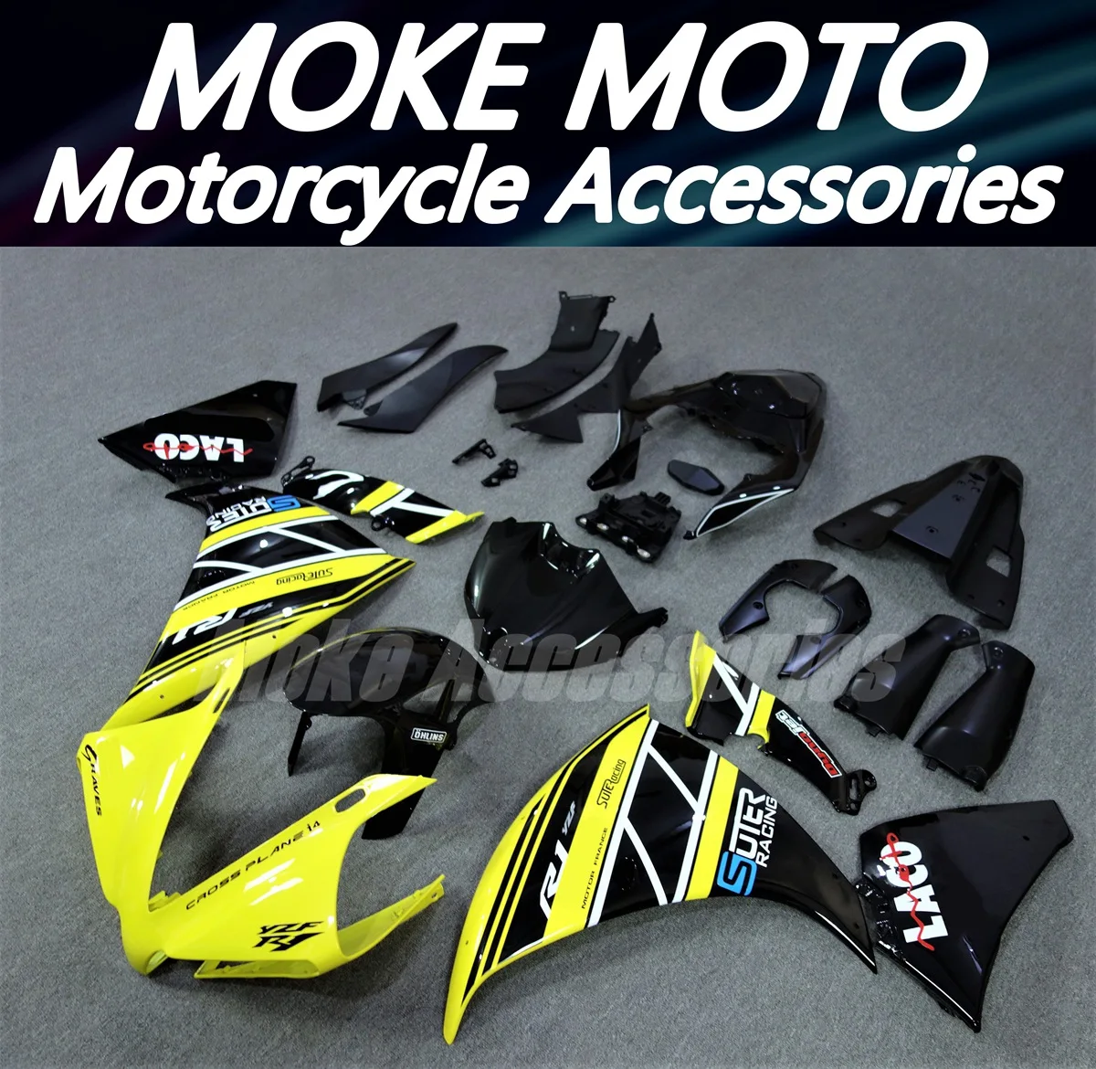 Moke moto Kit de carenados de motocicleta apto para Yzf R1 2012 2013 2014 conjunto de carrocería inyección ABS de alta calidad amarillo negro LACO