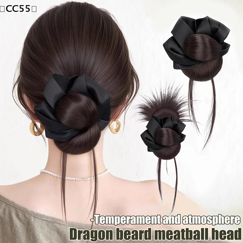 Synthetischer Haarknoten mit Haarklammer und schwarzem Scrunchie-Haarring, eleganter Damen-Blütenknospen-Haarknoten〔CC55〕