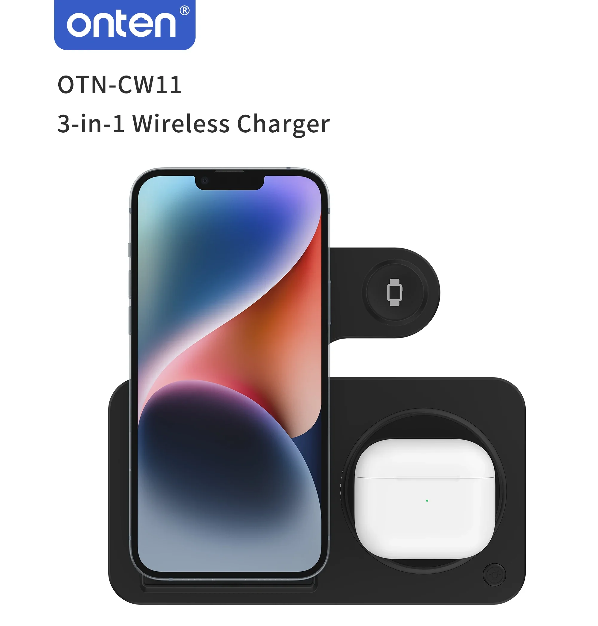 

ONTEN ORIGINAL OTN-CW11 3-IN-1 Wireless Charger Compatible with Qi-Standard Mobile Phone/ iWatch/ TWS Earbuds