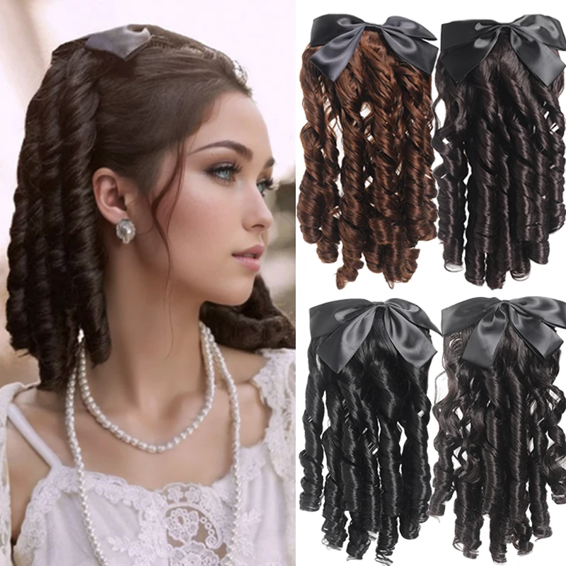 

Синтетический ретро вьющийся парик с хвостиком и расческой и бантом, пушистые европейские аксессуары для укладки волос принцессы, заколка для волос, хвост для женщин