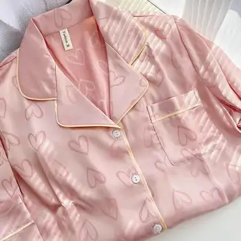 冰絲睡衣女士長袖蕾絲高級兩件式甜美家居服愛心藍色女士睡衣休閒服 10 最佳銷售 女士睡衣套裝 - №6