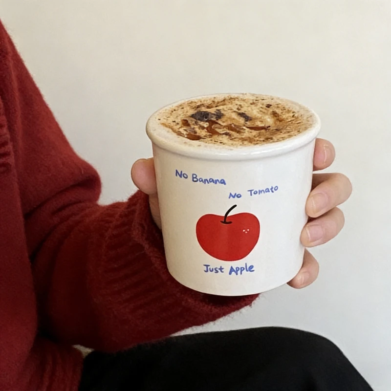 

Минималистская ниша Креативный дизайн Кофейная кружка с красным яблоком Простая керамическая кружка с ручной росписью Чашки для воды Идеальный подарок пары