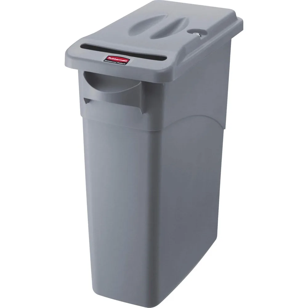 Slim Jim Confidential Document Trash Can with Lid, 16-Gallon, Gray, Keyed Lock for Secure Disposable of Documents