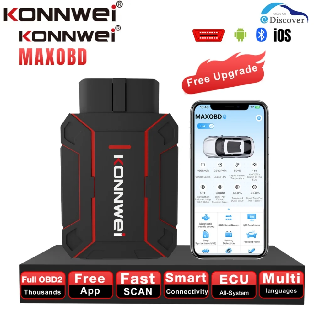 

2025NewKONNWEI MAXOBD Полный автомобильный системный сканер OBD2 Диагностический инструмент для чтения кода двигателя Подушка безопасности Автоматическая коробка передач ABS для Toyota