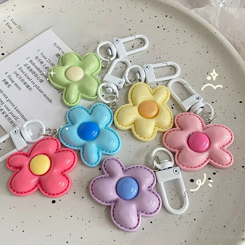 Cute Flower Pendant Keychains Bag Earphone Case Pendant DIY Accessories Car Key Ring Candy Color Key Chains Decor