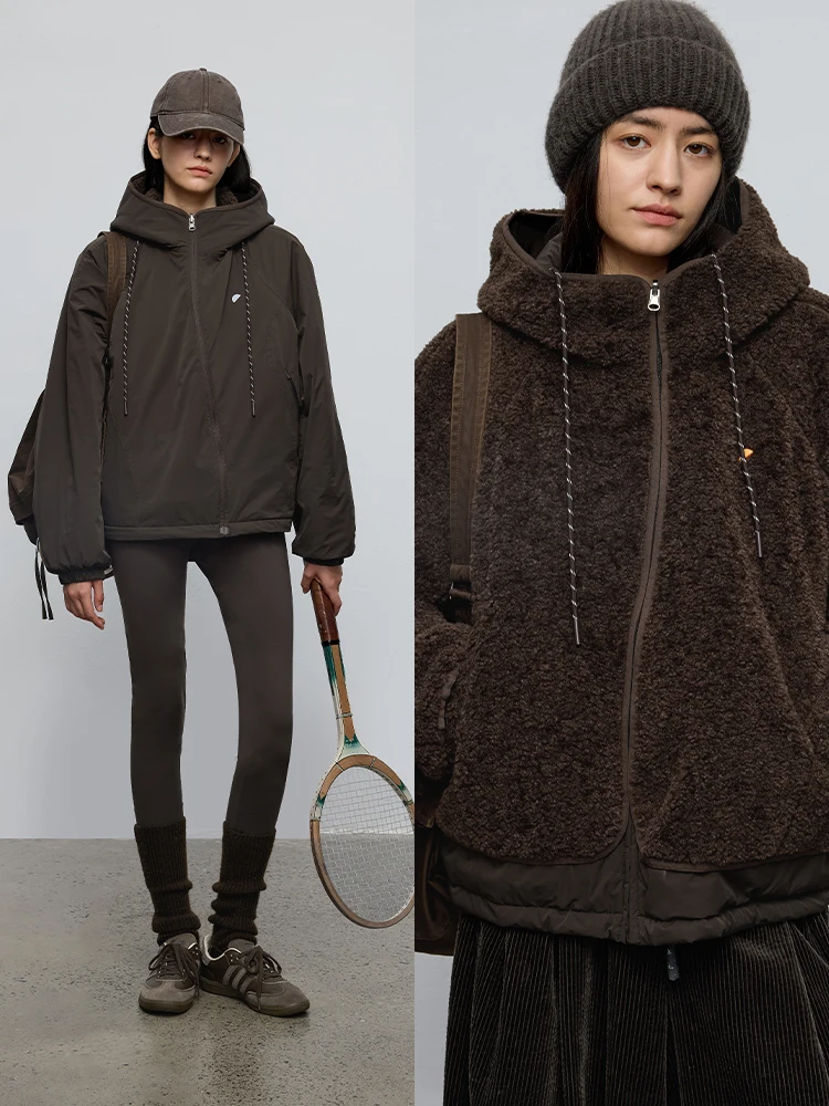 

Lamb Fur Fabric Spor Women's Double-Sided Wear f-Round Original Design Winter Outerwear Polyester Woven Jaet