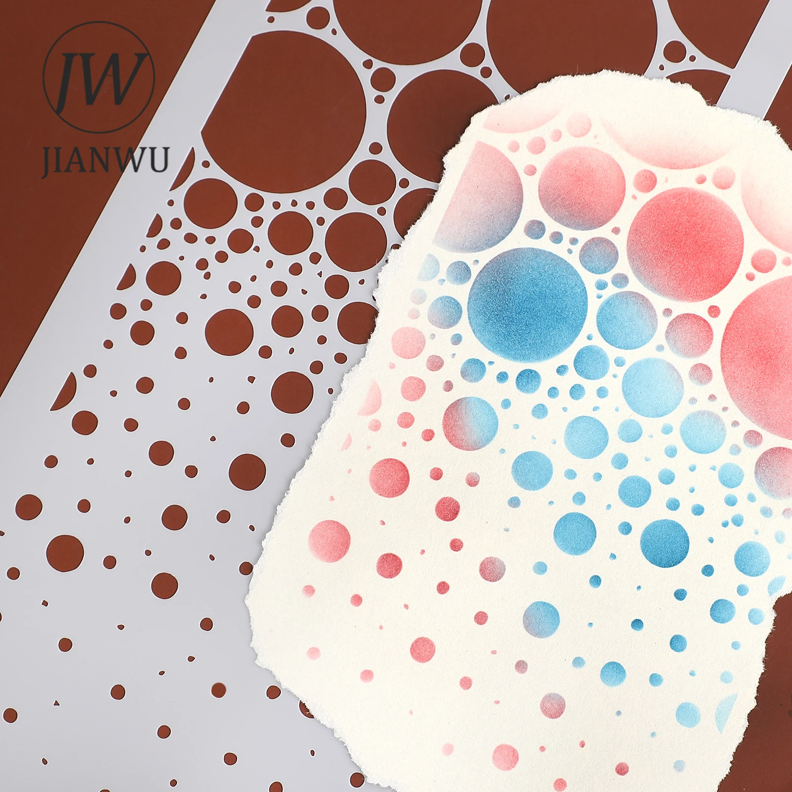 

JIANWU Vintage Round Bubble Landscape Hollow Material Collage Masking Panel Stamp Creative DIY Journal Stationery