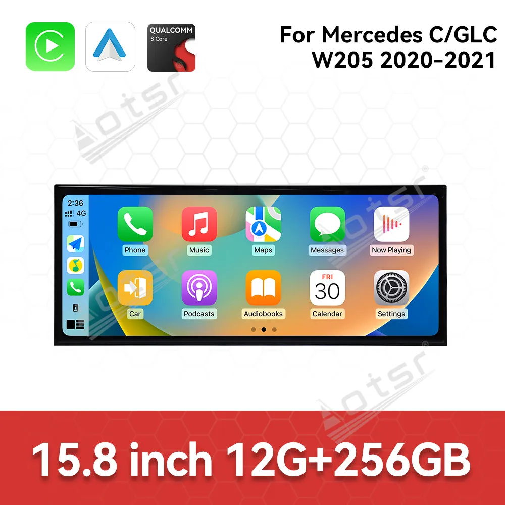 15.8 بوصة أندرويد 14 لمرسيدس بنز C GLC W205 2020-2021 6.0 نظام سيارة لتحديد المواقع والملاحة CarPlay HD شاشة تعمل باللمس رئيس وحدة