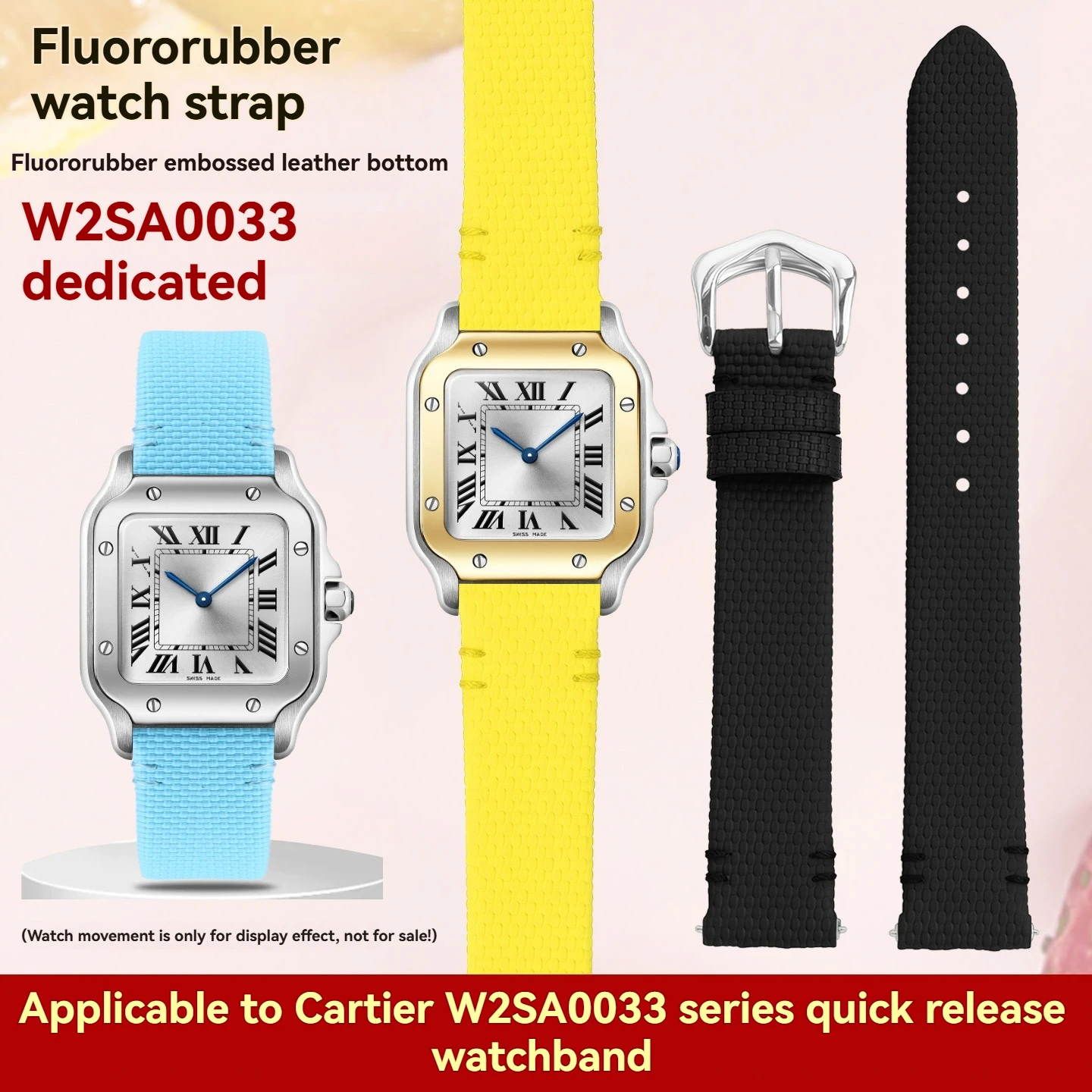 Quick release Strap For Cartier SANTOS DE CARTIER W2SA0033 WSSA0082 WGSA0107 fluorine rubber watch band 16mm Woman's wristband