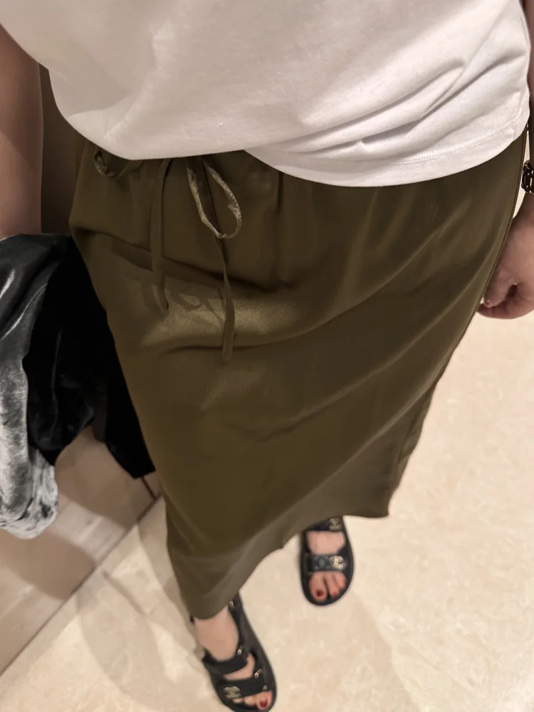 

Шелковая юбка прямого кроя с эластичным поясом на шнурке, женская, простая, приятная к телу, дышащая, без подкладки