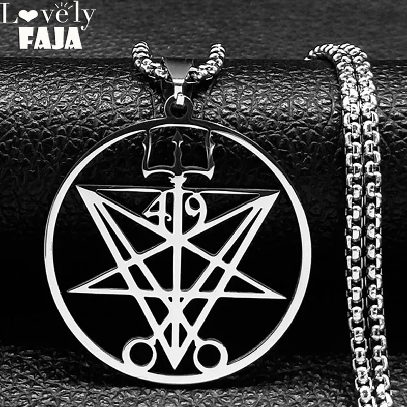 Satan Lucifer Sigil Quimbanda Temple 49 Symbol Chain Stainless Steel Church of Satan Necklaces Jewelry sigilo de lucifer 3389