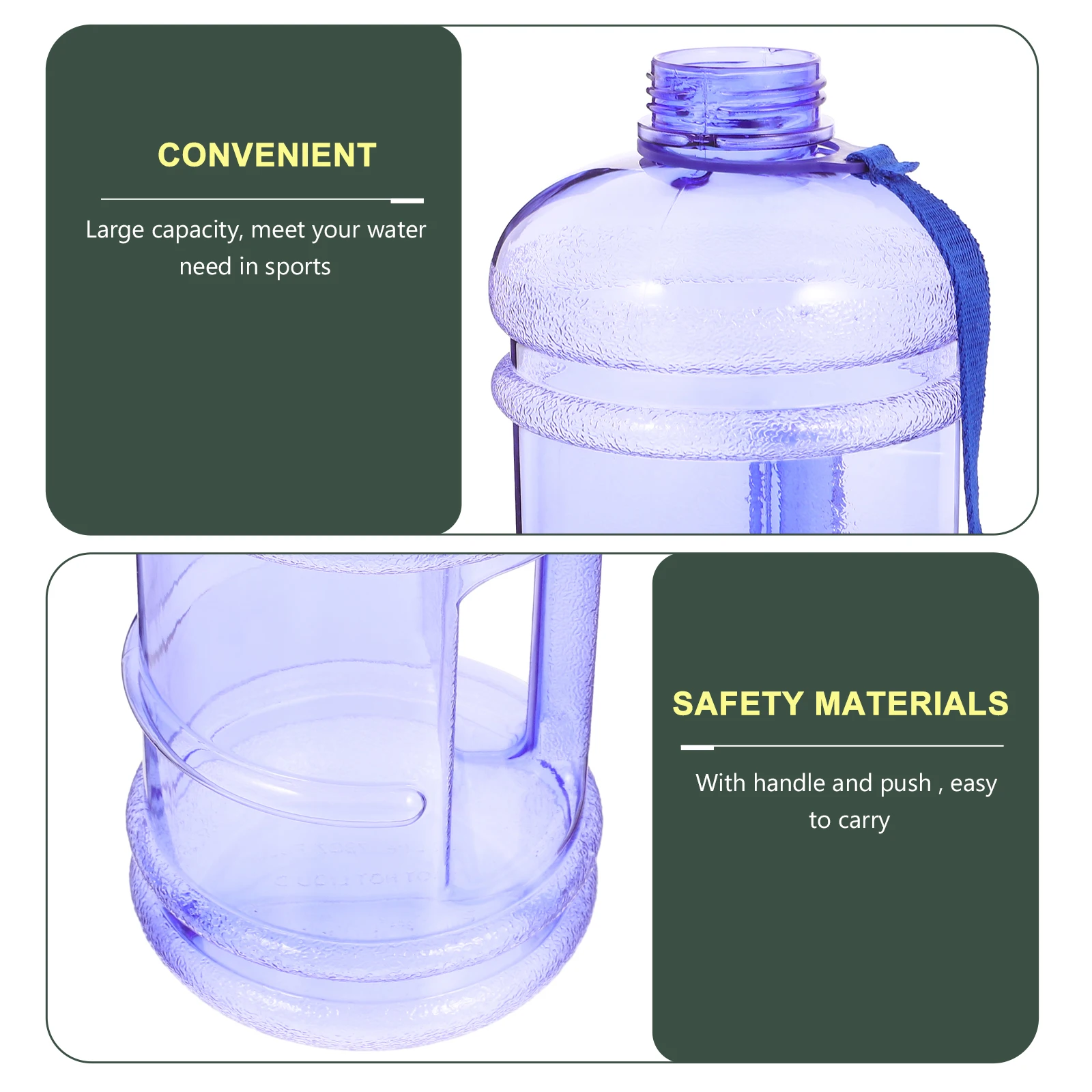 

2.2L Sports Water Bottle Heavy Duty Petg Drinking Bottle with Handle Portable Water Container for Training Hiking Picnic Party