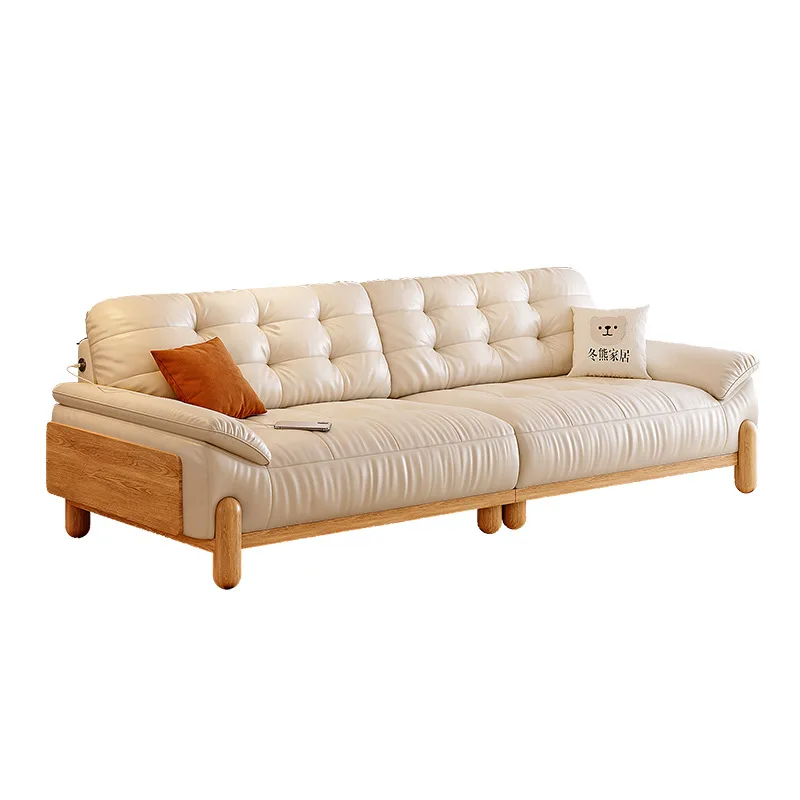 

Cloud Puff Japanese Cream Wind Adjustable Large Seat Deep Living Room Small Unit Solid Wood Leather Sofa